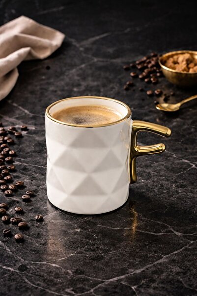 YzHome Porselen Yaldızlı Gold Detaylı Harfli Kupa Harf Bardak 220ml