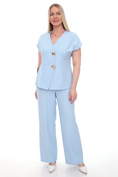 etselements Λεπτομερές κοντομάνικο σετ με κουμπιά και λαιμόκοψη V ETS1037