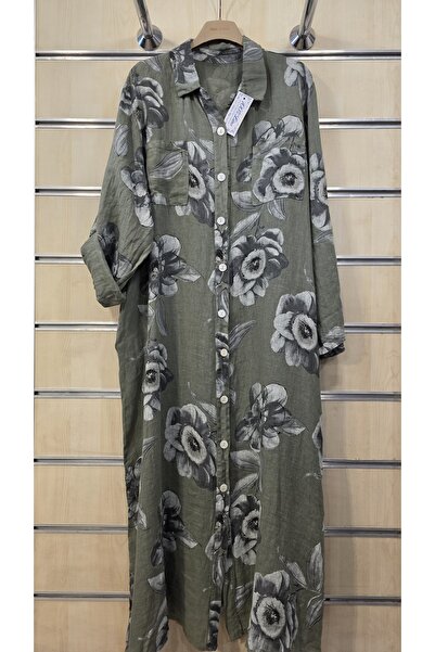 Park Moda Ιταλικό λινό μακρύ φόρεμα-πουκάμισο