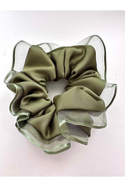 ALS Tasarım Dünyası Light Green Color Scrunchie with Tulle Detail on the Edge...