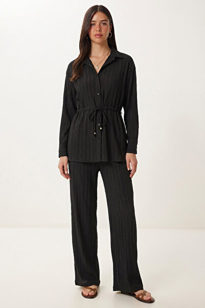 Lovelyİstanbul Σετ με δετική λεπτομέρεια και ανάγλυφη υφή LCI0067 ΜΑΥΡΟ