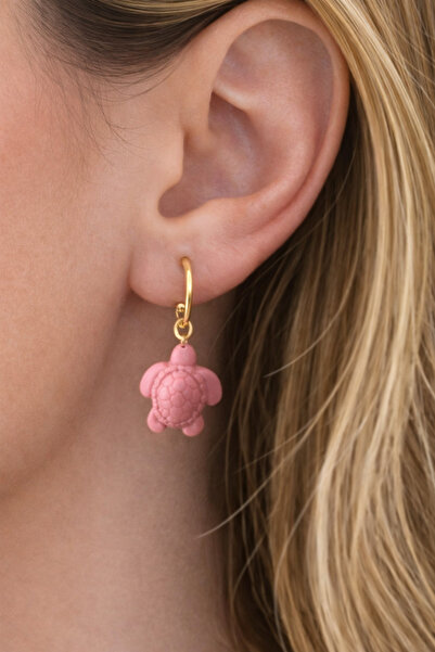 HALHALMILL Pink turtle gold dangle earrings