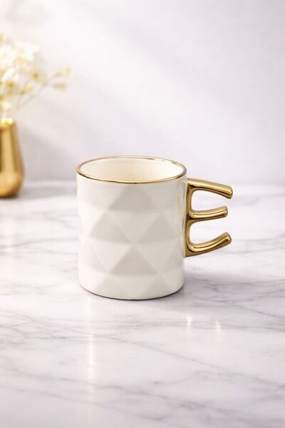 YzHome Porselen Yaldızlı Gold Detaylı Harfli Kupa Harf Bardak 220ml