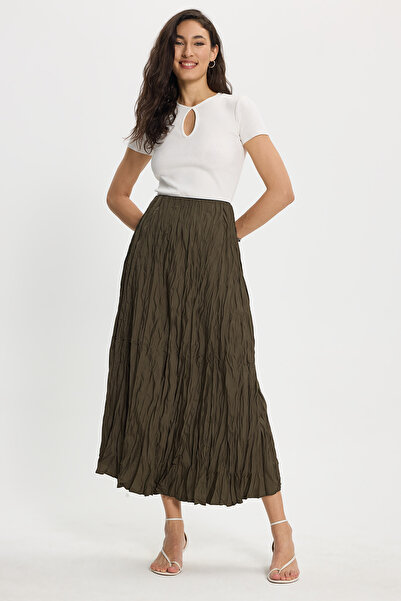 Tudors Γυναικεία φούστα με άνετη εφαρμογή, ελαστική μέση, μήκος μίντι, χακί, ...