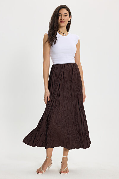 Tudors Γυναικεία φούστα με άνετη εφαρμογή, ελαστική μέση, μήκος μίντι, καφέ χ...