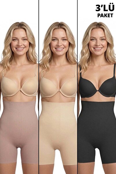 Cottonhill High Waist Shaping Laser Cut Women's Corset Black-Brown-Tan 3-Pack