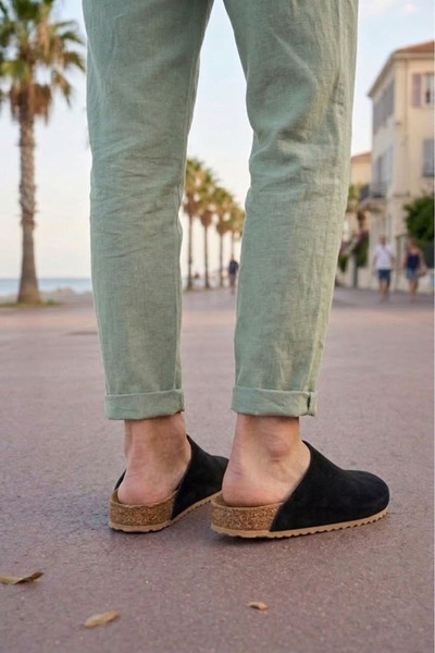 pabucmarketi Black Suede Men's Sabo Slippers