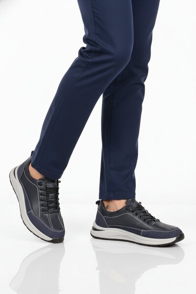 Aspor Navy Blue Genuine Leather Men's Casual Shoes