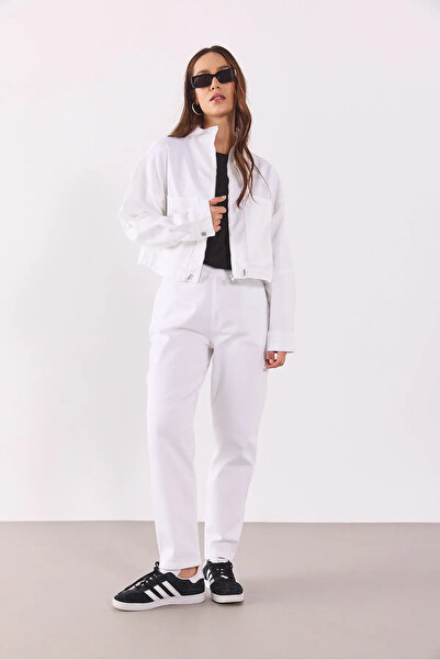 VENA Marla Renkli Yüksek Bel Slouchy Jogger Pantolon-Beyaz