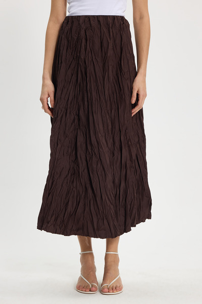 Tudors Γυναικεία φούστα με άνετη εφαρμογή, ελαστική μέση, μήκος μίντι, καφέ χ...