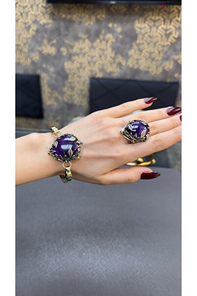 Gümüşhanesi Ametist taşlı otantik gümüş set