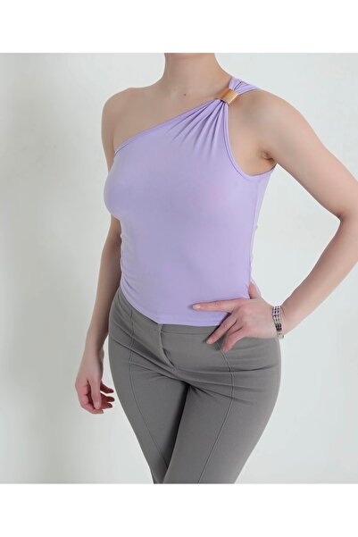 Butik Lena LİLA TOKALI TEK OMUZ DETAY BUZZY KADIN BLUZ
