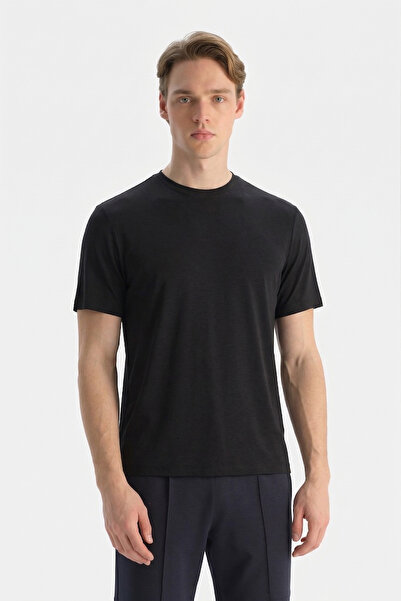 Dagi Μαύρο T-shirt με λαιμόκοψη ποδηλάτου, από μείγμα Modal Suprem