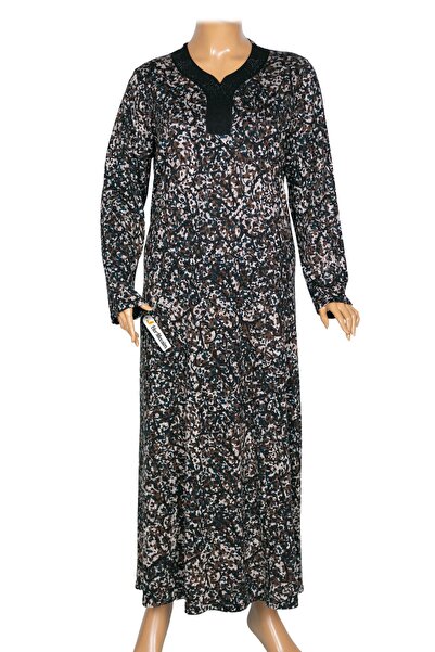 HESNA Women's Demet Plus Size Black Dress with Cups and Pattern 3