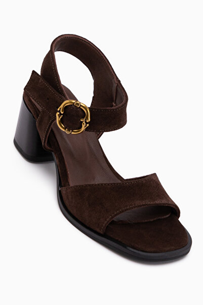 Limoya Γυναικεία σανδάλια Carina από γνήσιο δέρμα καφέ σουέντ με τακούνι