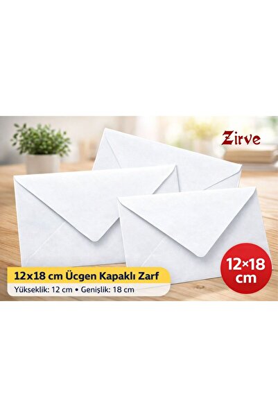 Zirve Üçgen Kapaklı Zarf 12x18 cm (Düğün, Davetiye, Okul, Para Zarfı) 1.Hamur...
