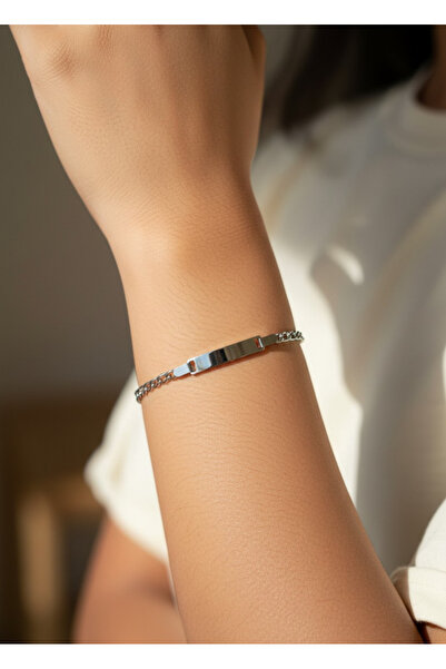 BİJU YILMAZ Steel Silver Children's Plate Tag Bracelet - 26Blke10