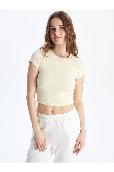 LC Waikiki Crop top de damă texturat cu guler rotund