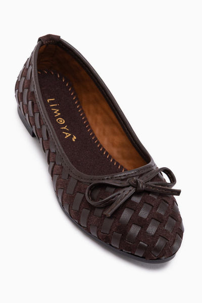 Limoya Γυναικείες μπαλαρίνες Amelia Brown Suede με φιόγκο