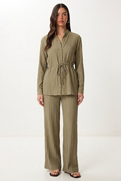 Lovelyİstanbul Σετ με δετική λεπτομέρεια και ανάγλυφη υφή LCI0067 ΠΡΑΣΙΝΟ ΕΛΙΑΣ