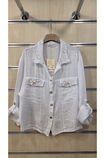 Park Moda Italian Linen Jacket with Scallop Detail