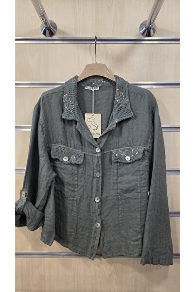 Park Moda Ιταλικό λινό μπουφάν με λεπτομέρεια από κοχύλια