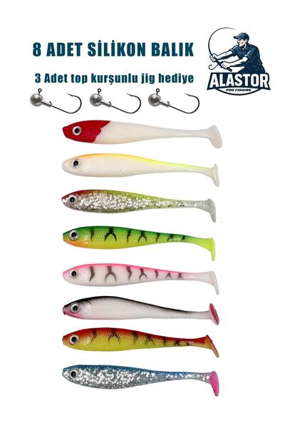 ALASTOR Silikon Balık Set 3 Adet İğneli Jig Hediyeli Suni Balık Yemi