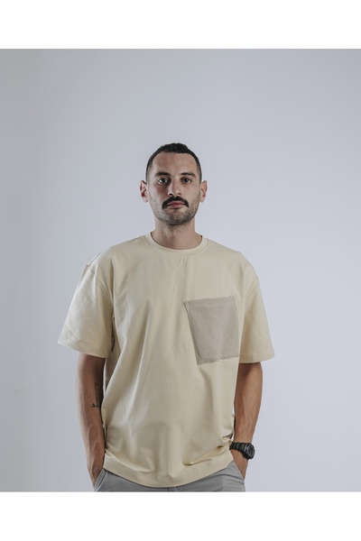 Snugface The Big Pocket Oversized Mens Tshirts, Beige, SF15-2BEI , Size-S