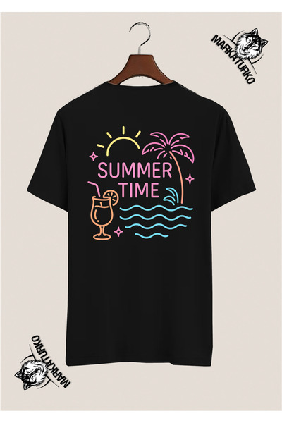 MarkaTurko Summer Time Special Design Back Printed Black T-Shirt