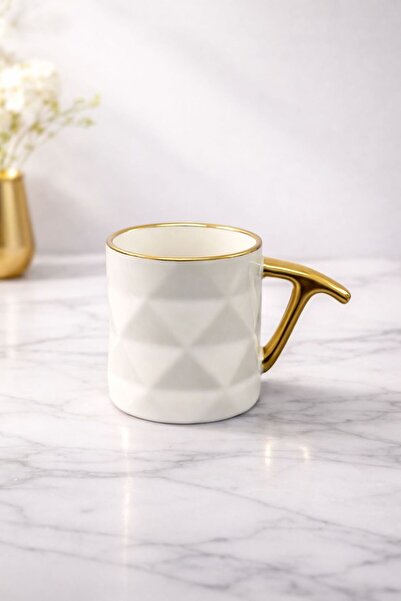 YzHome Porselen Yaldızlı Gold Detaylı Harfli Kupa Harf Bardak 220ml