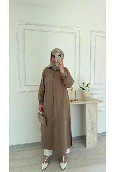 Molly Nelly Γυναικείο μακρύ καλοκαιρινό μουσελίνα λεπτό τουνίκ μπορντό παλτό