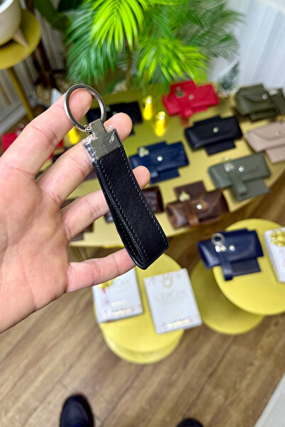 CüzCan Siyah Hakiki Deri Premium Anahtarlık Kişiye Özel İsim Baskılı