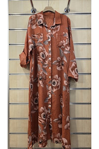 Park Moda Ιταλικό λινό μακρύ φόρεμα-πουκάμισο