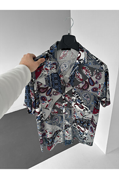 NO1 KONSEPT Γκρι γεωμετρικό σάλι με σχέδιο Efil Efil Alaçatı πουκάμισο