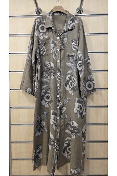 Park Moda Ιταλικό λινό μακρύ φόρεμα-πουκάμισο