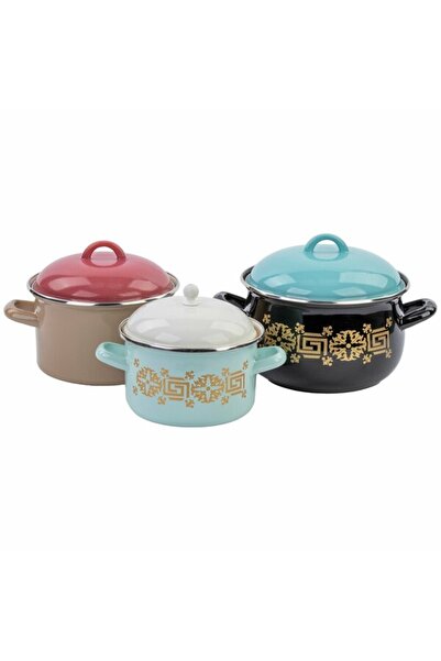 Gelincik Emaye Tencere Seti 3lü Set 20cm, 22cm, 24cm Kapaklı Tencere