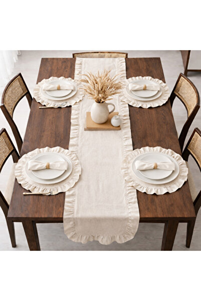 Belomia Home Collection Λινό σετ παρουσίασης τραπεζικών σκευών με βολάν και 4...