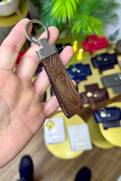 CüzCan Taba Motifli Hakiki Deri Premium Anahtarlık Kişiye Özel İsim Baskılı