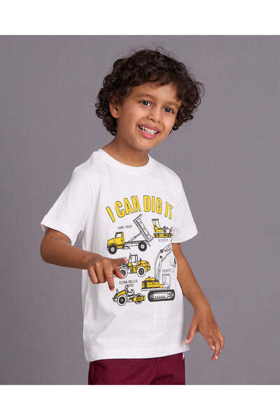 REDTAG Boys White Printed T-Shirt