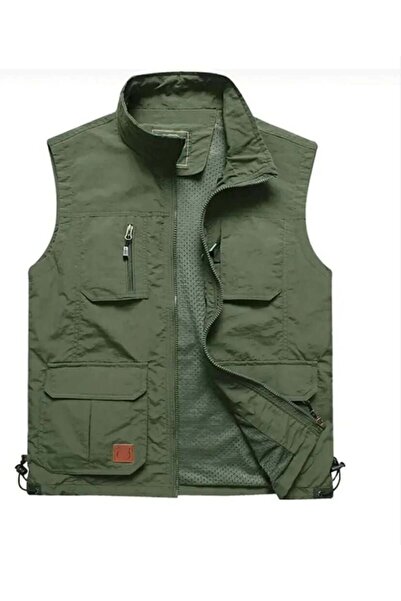 Sanalbolluk İçi Fileli Haki Renk Outdoor Yazlık Yelek