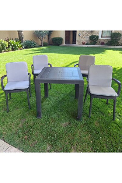 kapella Luxury Chair Cushion with Backrest 4-Piece Set 4cm Sponge Panama Ligh...