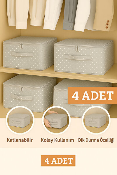 handanca 4l ü gri-desenli Destekli Hurç Büyük Boy–Fermuarlı Katlanabilir Sakl...