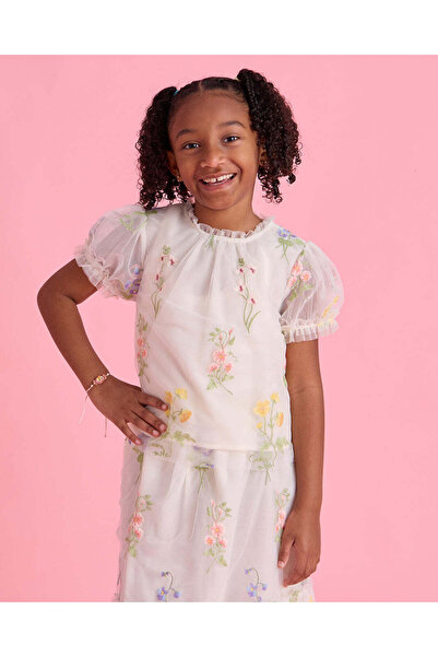 REDTAG Girls White Floral Embroidered Blouse
