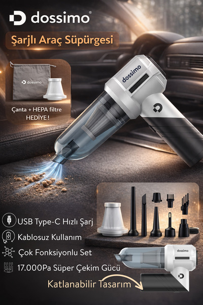Dossimo Nitro X2 Kablosuz Araç İçi Süpürge Katlanabilir Çok Amaçlı |Güçlü Vak...