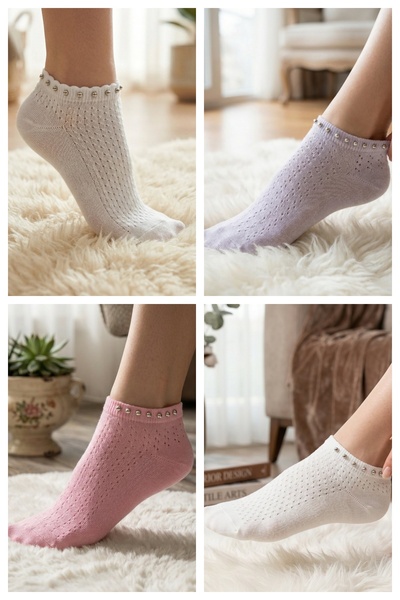 armonika Σετ 4 βαμβακερών μαλακών κάλτσες με χάντρες