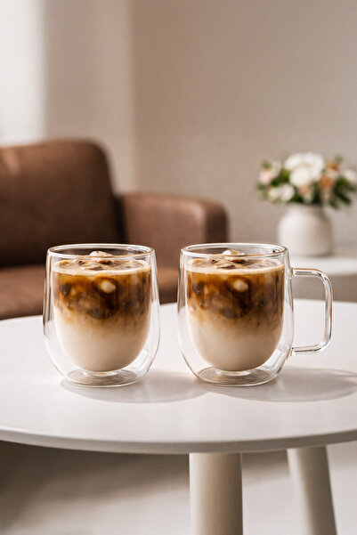 Porsima Pbt-323 Çift Cidarlı 2li Cam Kupa Çay Kahve Kupası Isı Yalıtımlı Cam ...