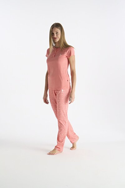 U.S. Polo Assn. 20231 Γυναικείο σετ πιτζάμες με κοντό μανίκι και μισό πέτο σε...