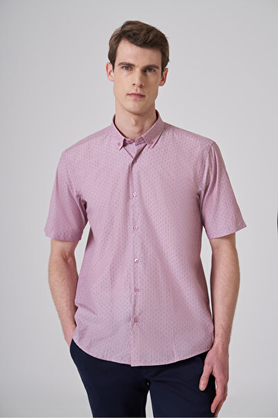 Morven Cămașă roșie pentru bărbați, cu croială normală, cu guler cu nasturi ș...