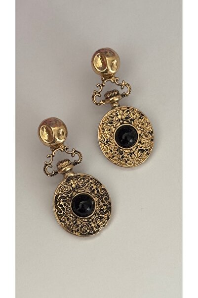 mibrillo Black Stone Detailed Bronze Vintage Earrings Z.Ra Earrings