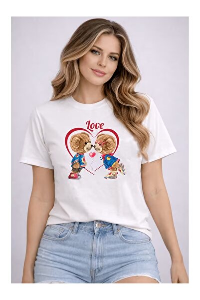 By Layina Love Heart Bears Women's Printed Oversize T-Shirt / T-Shirt